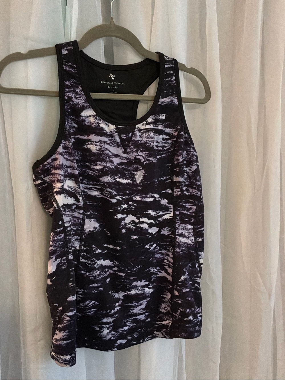 ADRIANNA VITTADINI Printed Tank Top in Black and Light Purple with Built in Bra